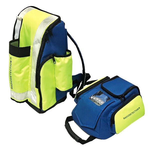 A blue and yellow backpack with a yellow and blue bag.